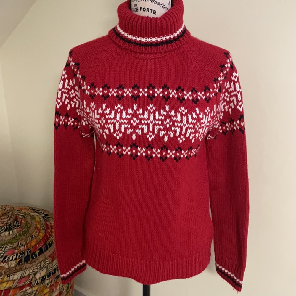 Vintage Y2K Fair Isle Red Turtleneck Sweater SZ S St. John’s Bay